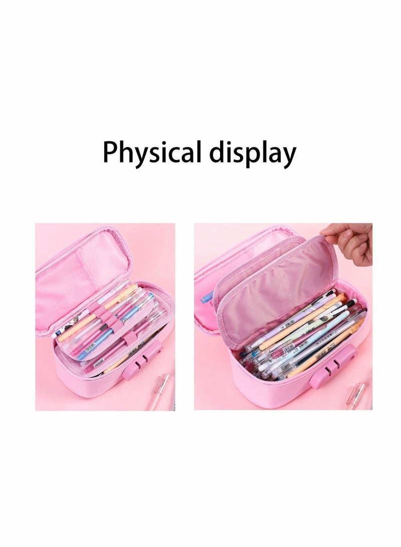 Lockable Pencil Case Holder, Waterproof Large Capacity Pencil Bag with Combination Lock Password, Portable Office Stationery Makeup Bag School Supplies Pouch Storage Carrying Box - Image 2