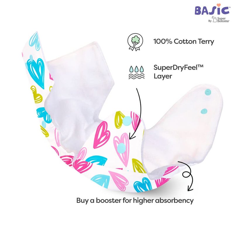 Superbottoms Basic Leakage-proof advanced cloth diapers for babies, High Absorbent 100% cotton 5 reusable diaper and 5 insert pad Combo Pack washable cloth diaper 3M -3Years Adjustable, Reduces Rash - Image 4