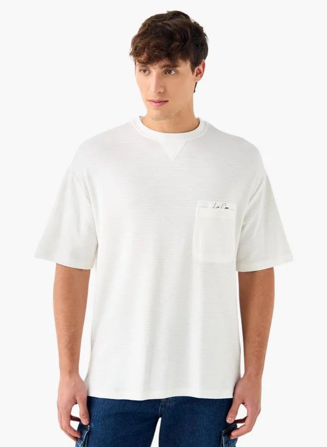 Lee Cooper Striped Oversized T-shirt with Short Sleeves and Pocket