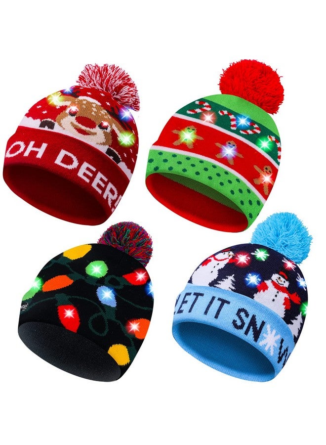 MGparty MGparty 4 Pack Christmas Hat Xmas LED Light Up Beanie Knit Hats Winter Snow Hats Cap Christmas Party Favors for Adults and Kids - Image 1