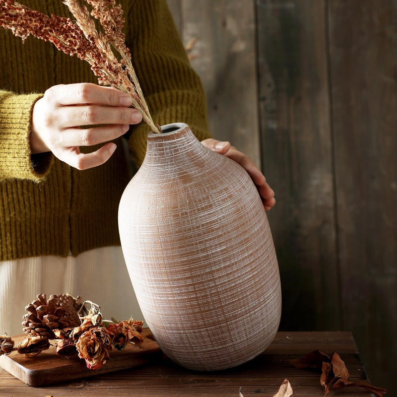 ALMA 9 in Narrow Mouth Terracotta Colored Ceramic Vase for Pampas Grass|Rustic Vase for Modern Farmhouse|Boho Vase for Coffee Table Decor  Entryway Table  Bookshelf  Mantel Decor - Image 4