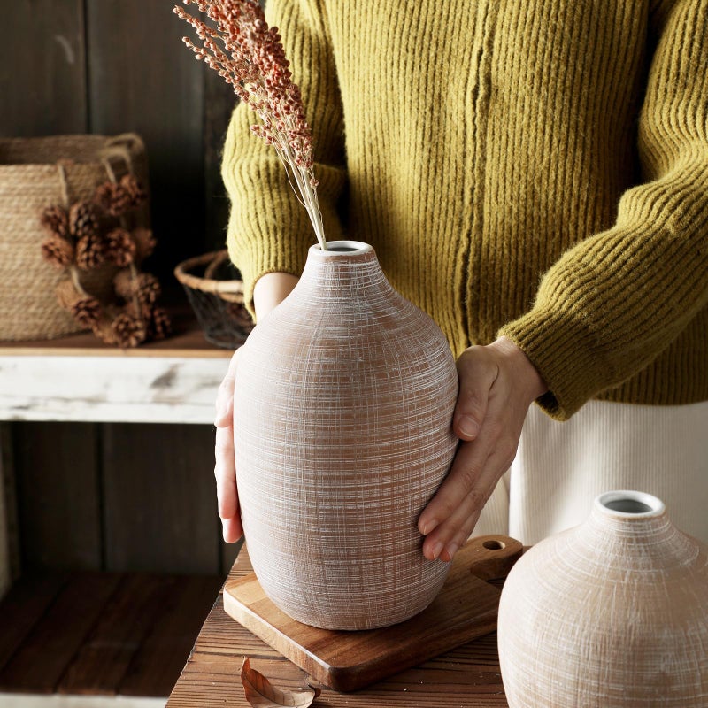 ALMA 9 in Narrow Mouth Terracotta Colored Ceramic Vase for Pampas Grass|Rustic Vase for Modern Farmhouse|Boho Vase for Coffee Table Decor  Entryway Table  Bookshelf  Mantel Decor - Image 5