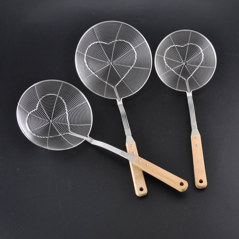 Professional Stainless Steel Oil Skimmer Set with Wooden Grip Handle Deep Frying Strainer Spoon Ladle Rust Free Kitchen Utensil 40cm 42cm 45cm - Image 5