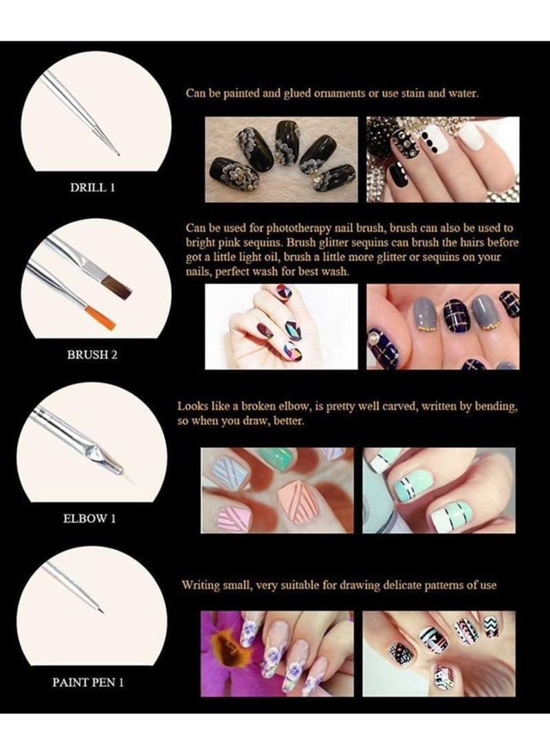 20-Piece Nail Art Pens Kit Painting Polish Design Tools Set - Black