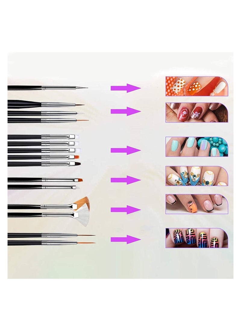 20-Piece Nail Art Pens Kit Painting Polish Design Tools Set - Black