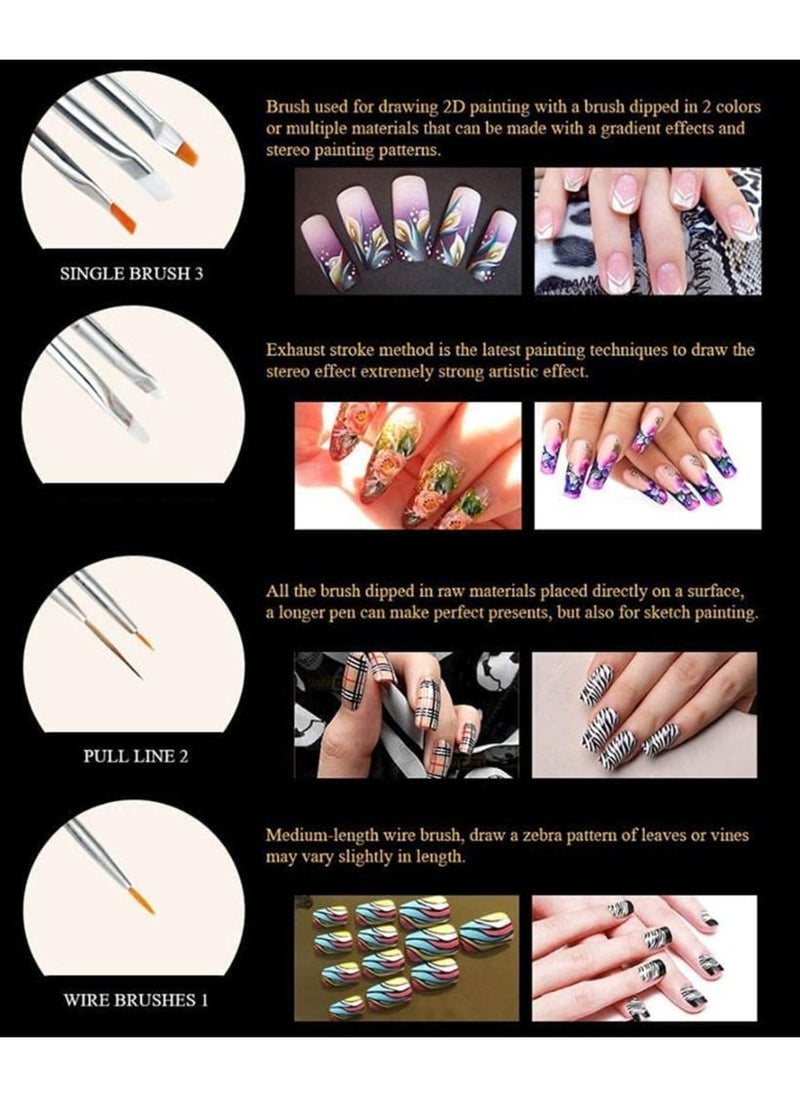 20-Piece Nail Art Pens Kit Painting Polish Design Tools Set - Black