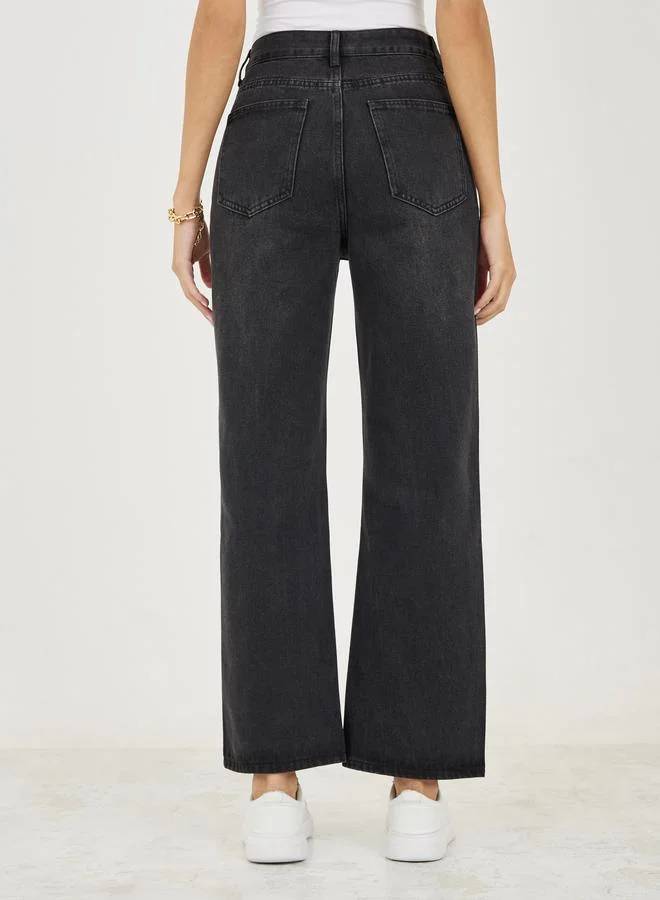 Styli High Rise Wide Leg Full Length Jeans