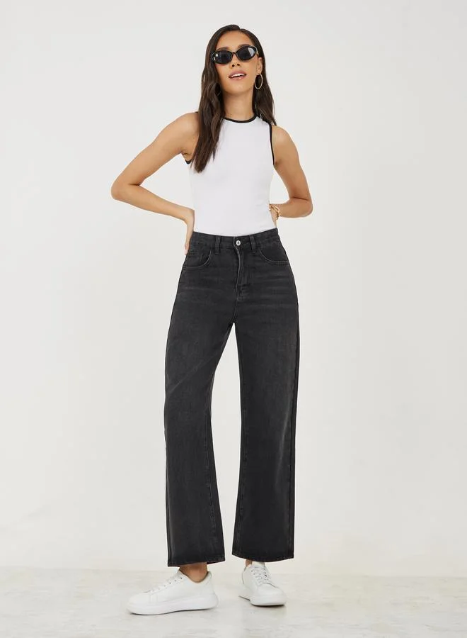 Styli High Rise Wide Leg Full Length Jeans