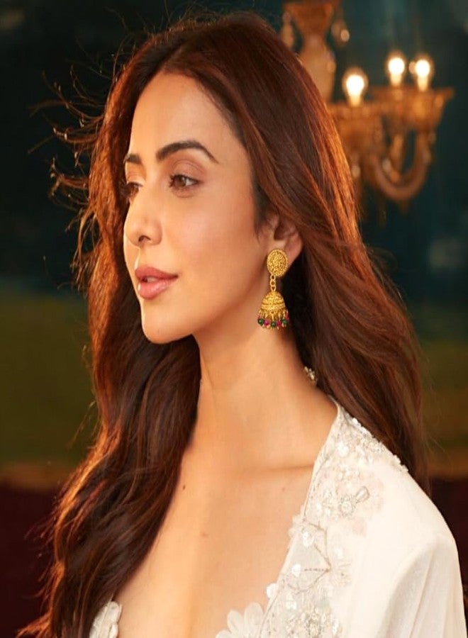 ACCESSHER Women's & Girls Stylish Traditional Gold-Plated Jhumka/Jhumki Earrings, Trendy South Indian Style Golden Earrings Jewellery For Wedding, Anniversaries For Wife - Image 2