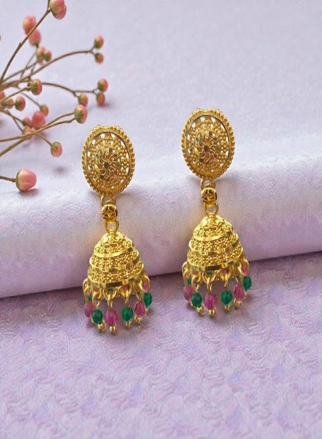 ACCESSHER Women's & Girls Stylish Traditional Gold-Plated Jhumka/Jhumki Earrings, Trendy South Indian Style Golden Earrings Jewellery For Wedding, Anniversaries For Wife - Image 3