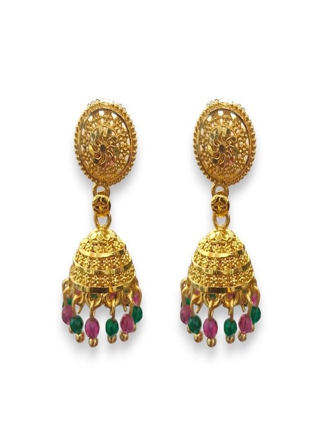 ACCESSHER Women's & Girls Stylish Traditional Gold-Plated Jhumka/Jhumki Earrings, Trendy South Indian Style Golden Earrings Jewellery For Wedding, Anniversaries For Wife - Image 1