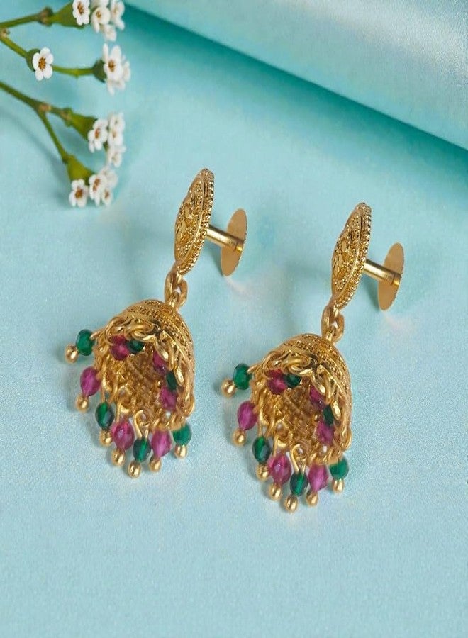 ACCESSHER Women's & Girls Stylish Traditional Gold-Plated Jhumka/Jhumki Earrings, Trendy South Indian Style Golden Earrings Jewellery For Wedding, Anniversaries For Wife - Image 5