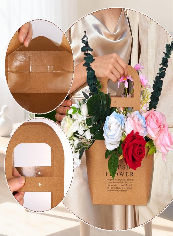 baotongle 8pcs Floral Bouquet Paper Bags Waterproof for Bouquets Portable Craft Flower Arrangement Boxes with Handle Bouquet Florist Packaging Wrap for Wedding Birthday Graduation Valentine's Day(Pink,Black,White and Craft Paper, Small) - Image 3