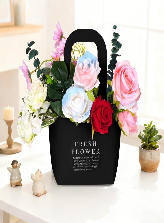 baotongle 8pcs Floral Bouquet Paper Bags Waterproof for Bouquets Portable Craft Flower Arrangement Boxes with Handle Bouquet Florist Packaging Wrap for Wedding Birthday Graduation Valentine's Day(Pink,Black,White and Craft Paper, Small) - Image 4