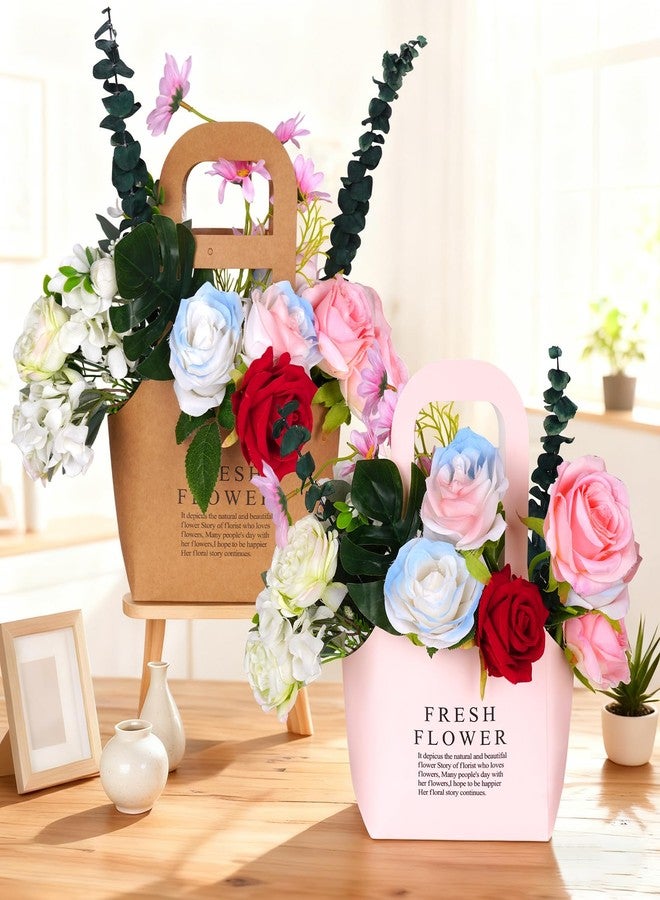 baotongle 8pcs Floral Bouquet Paper Bags Waterproof for Bouquets Portable Craft Flower Arrangement Boxes with Handle Bouquet Florist Packaging Wrap for Wedding Birthday Graduation Valentine's Day(Pink,Black,White and Craft Paper, Small) - Image 5