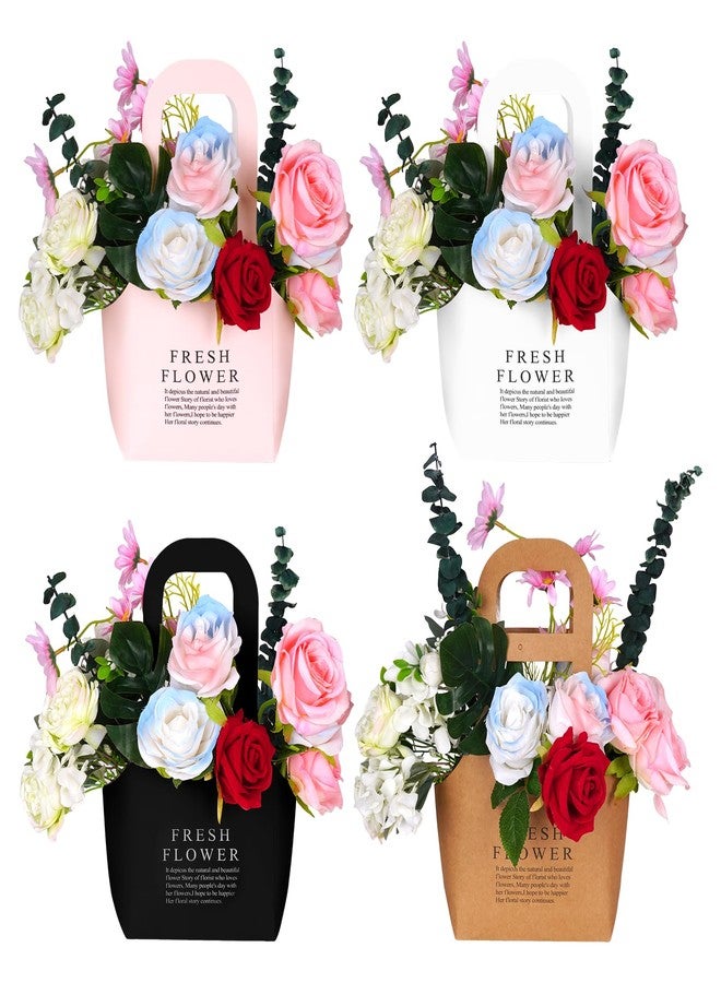 baotongle 8pcs Floral Bouquet Paper Bags Waterproof for Bouquets Portable Craft Flower Arrangement Boxes with Handle Bouquet Florist Packaging Wrap for Wedding Birthday Graduation Valentine's Day(Pink,Black,White and Craft Paper, Small) - Image 1