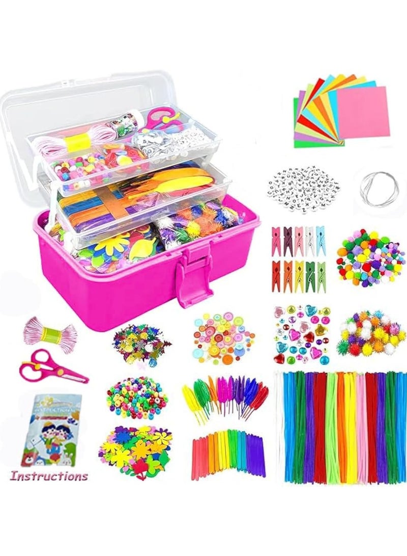 مجموعة صندوق الحرف اليدوية للأطفال مكونة من 1165 قطعة، فنون وحرف يدوية للأطفال الصغار تتضمن كرات صوفية، ومنظفات أنابيب، وريش، وصندوق حرفي قابل للطي - مجموعة حرفية يدوية متكاملة للأطفال الصغار - Image 1