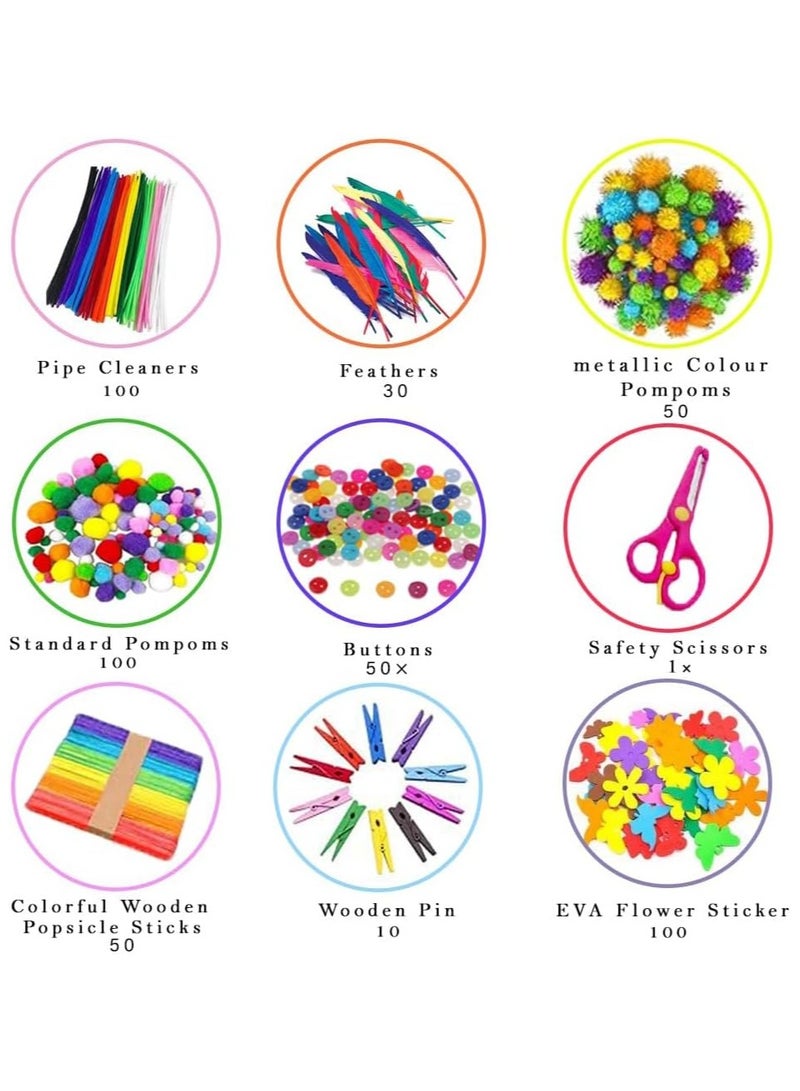 مجموعة صندوق الحرف اليدوية للأطفال مكونة من 1165 قطعة، فنون وحرف يدوية للأطفال الصغار تتضمن كرات صوفية، ومنظفات أنابيب، وريش، وصندوق حرفي قابل للطي - مجموعة حرفية يدوية متكاملة للأطفال الصغار - Image 3