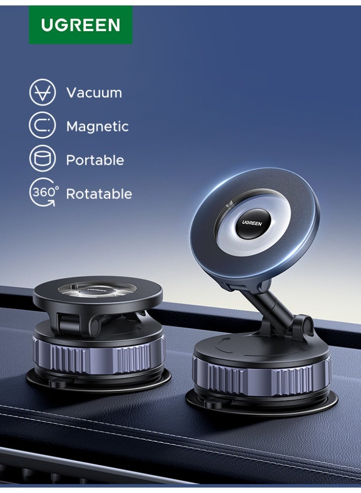 Car Phone Holder for Magsafe Strong 3600gf Magnetic Car Mobile Holder with Vacuum Suction Base 360° Rotating Metal Arm for iPhone 17/16/15 Series & Samsung S26 Ultra Android Universal Car Phone Stand black