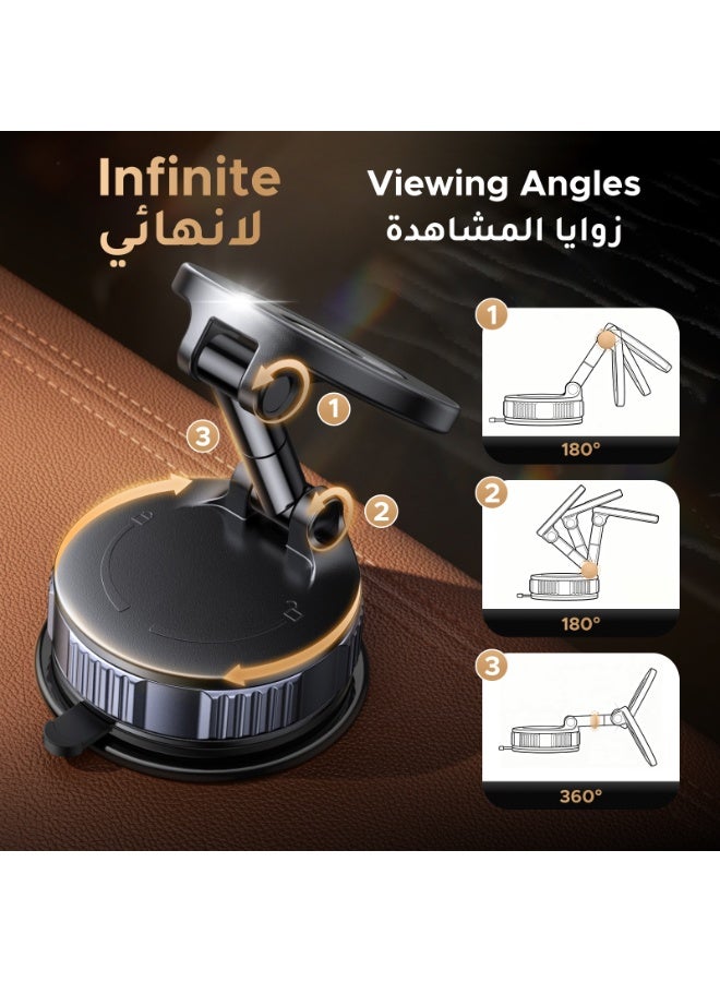 Ugreen Car Phone Holder for Magsafe Strong 3600gf Magnetic Car Mobile Holder with Vacuum Suction Base & 360° Rotating Metal Arm for iPhone 17/16/15 Series & Android Universal Car Phone Stand - Image 3