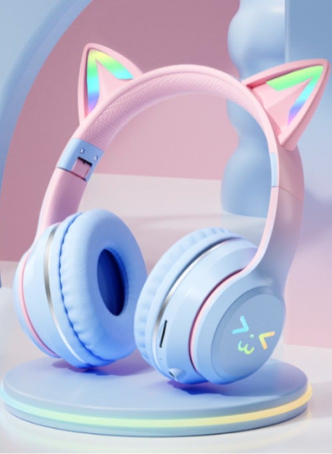 GUDOO Bluetooth Cat Ear Headphones For Kids Wireless and Wired Mode Foldable Headset With RGB LED Light, Cat Ear Wireless Headphones, Stereo Gaming Headset for Cellphone - Image 1