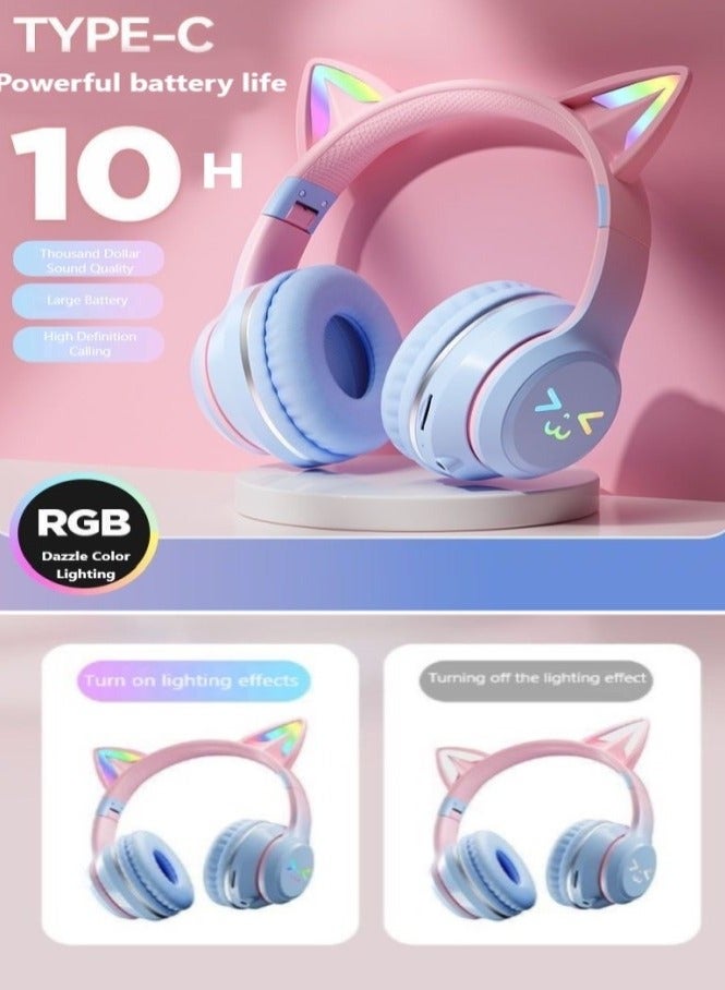 GUDOO Bluetooth Cat Ear Headphones For Kids Wireless and Wired Mode Foldable Headset With RGB LED Light, Cat Ear Wireless Headphones, Stereo Gaming Headset for Cellphone - Image 2