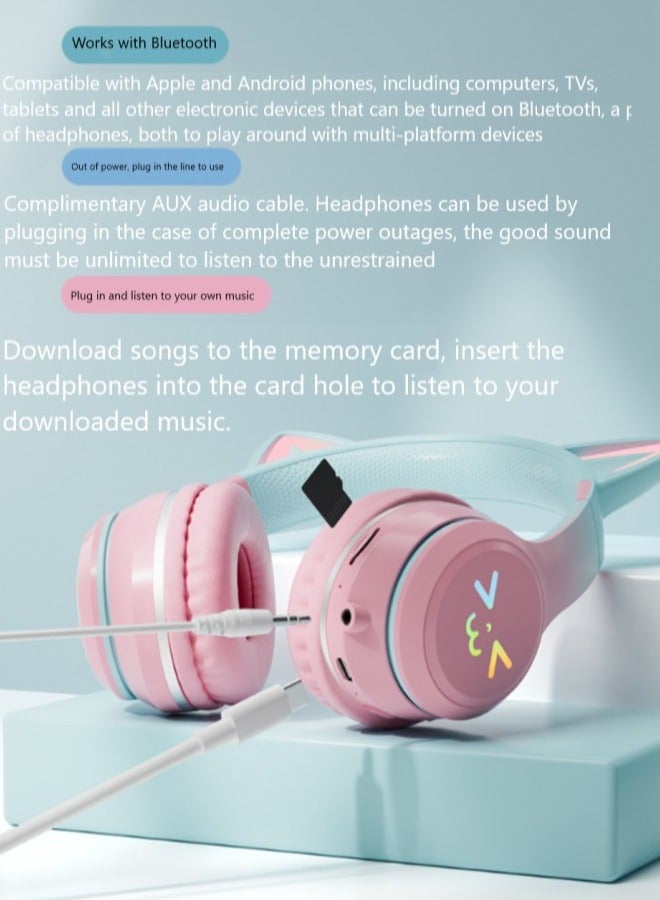 GUDOO Bluetooth Cat Ear Headphones For Kids Wireless and Wired Mode Foldable Headset With RGB LED Light, Cat Ear Wireless Headphones, Stereo Gaming Headset for Cellphone - Image 3