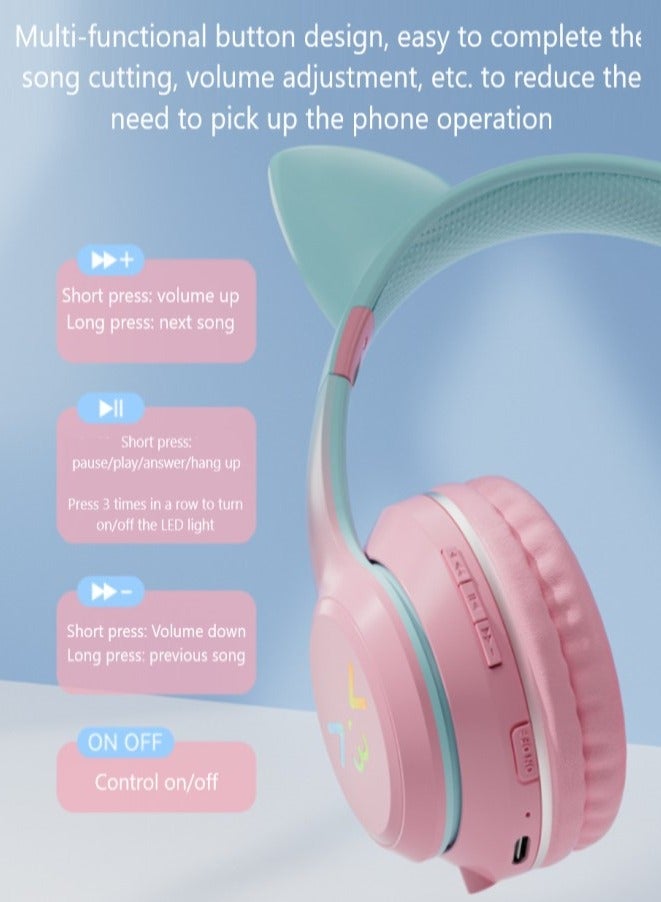 GUDOO Bluetooth Cat Ear Headphones For Kids Wireless and Wired Mode Foldable Headset With RGB LED Light, Cat Ear Wireless Headphones, Stereo Gaming Headset for Cellphone - Image 4