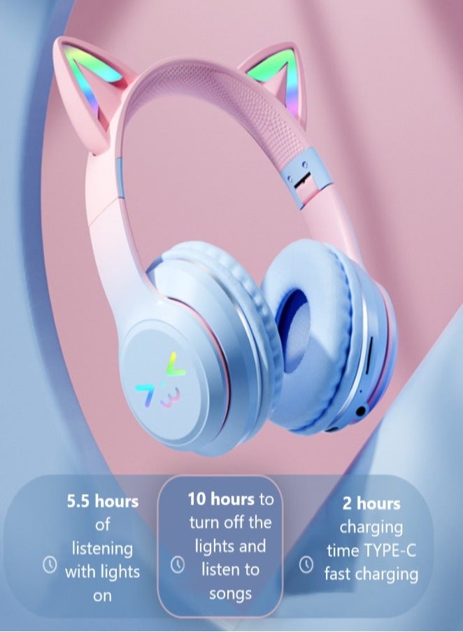 GUDOO Bluetooth Cat Ear Headphones For Kids Wireless and Wired Mode Foldable Headset With RGB LED Light, Cat Ear Wireless Headphones, Stereo Gaming Headset for Cellphone - Image 5