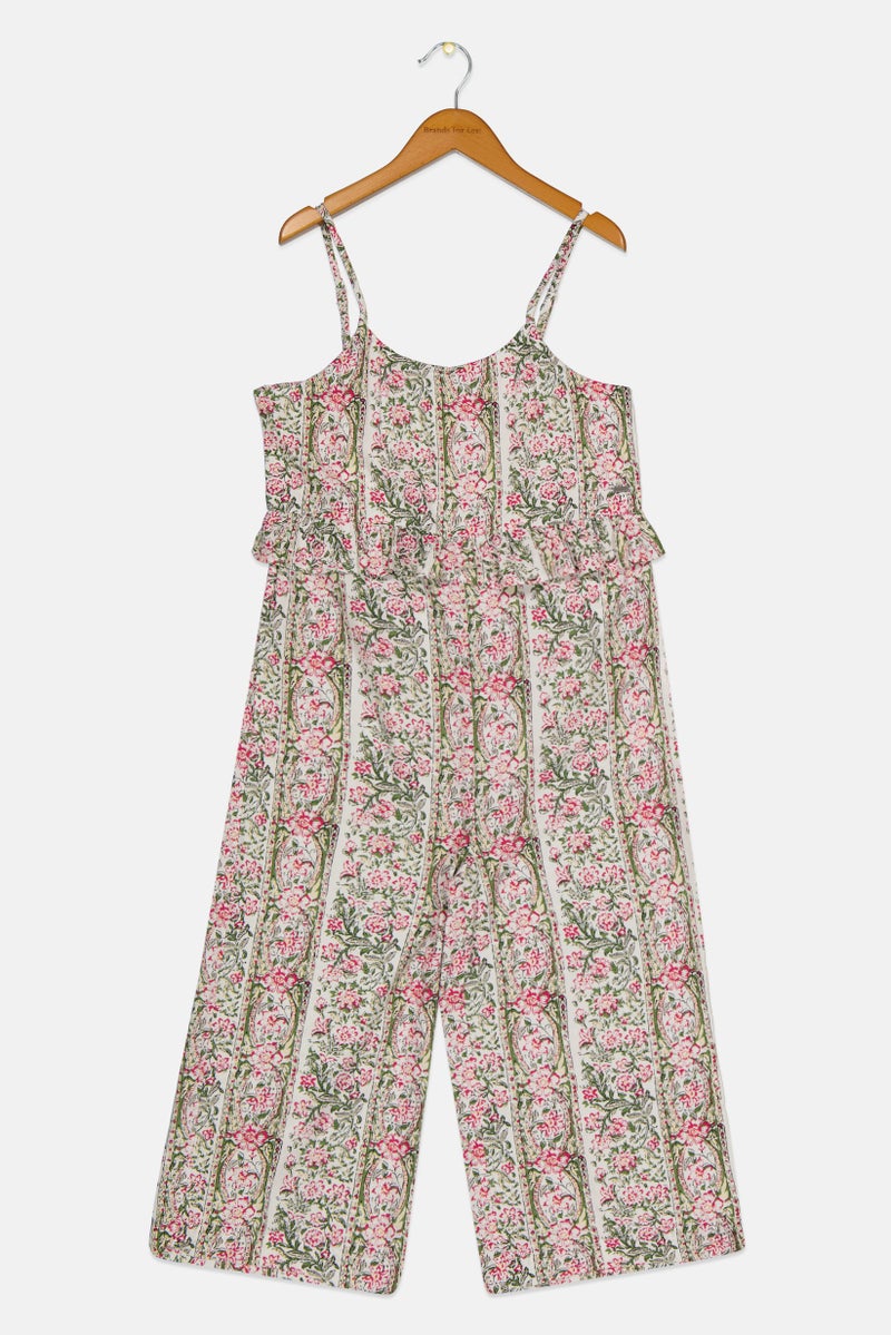 Pepe Jeans Kids Girl Floral Print Sleeveless Jumpsuit, White Combo - Image 1