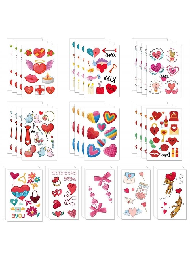 340 Pcs 44 Sheet Valentine's Day Temporary Tattoo Valentines Heart Tattoo Sticker for Kids Boys Girls Gift Valentine's Day Party Supplies