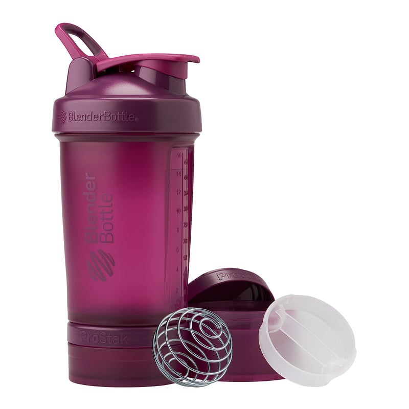 BlenderBottle Shaker Bottle with Pill Organizer and Storage for Protein Powder Classic V2 ProStak System 22Ounce Plum