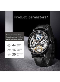 Generic Mens Mechanical Watches Luxury Automatic Skeleton Tourbillon Watch Waterproof Crystal Self Winding Wrist Watch For Men Black  - Image 3