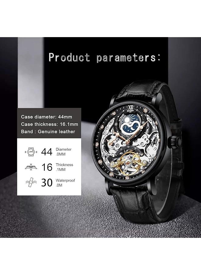 Generic Mens Mechanical Watches Luxury Automatic Skeleton Tourbillon Watch Waterproof Crystal Self Winding Wrist Watch For Men Black  - Image 3
