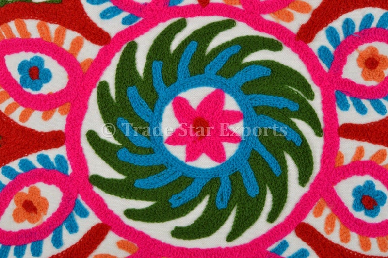 Trade Star 100% Cotton Spring Pillow Cover Beautiful Embroidered Pom Pom Cushion Cover Fall Decor Cushion Case Decorative Handmade 16x16 Inches Modern Sofa Throw Pillow Cover (Pattern 1) - Image 4
