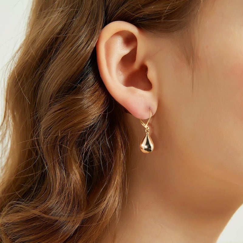 ALEXCRAFT Teardrop Leverback Dangle Earrings for Women 14K Gold Tear Drop Waterdrop Dangle Earrings for Women Trendy Hypoallergenic Teardrop Leverback Earring - Image 2