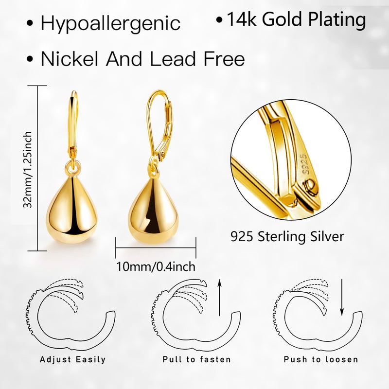 ALEXCRAFT Teardrop Leverback Dangle Earrings for Women 14K Gold Tear Drop Waterdrop Dangle Earrings for Women Trendy Hypoallergenic Teardrop Leverback Earring - Image 4