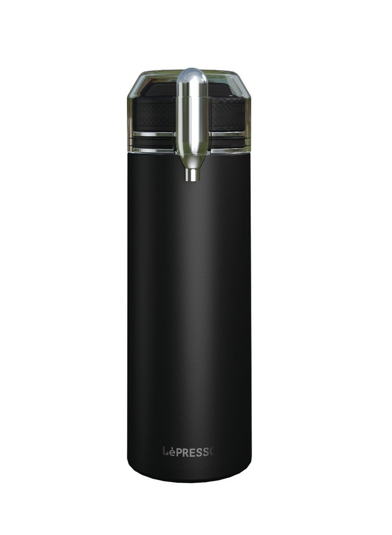 LePRESSO Sparkling Water Bottle with Double Wall Vacuum & Bottle Capacity 750ml / Ceramic Lined Interior / Stainless Steel 304 / Sparkling Water Capacity 500ml / 8g Co2 Chargers - Black - Image 1