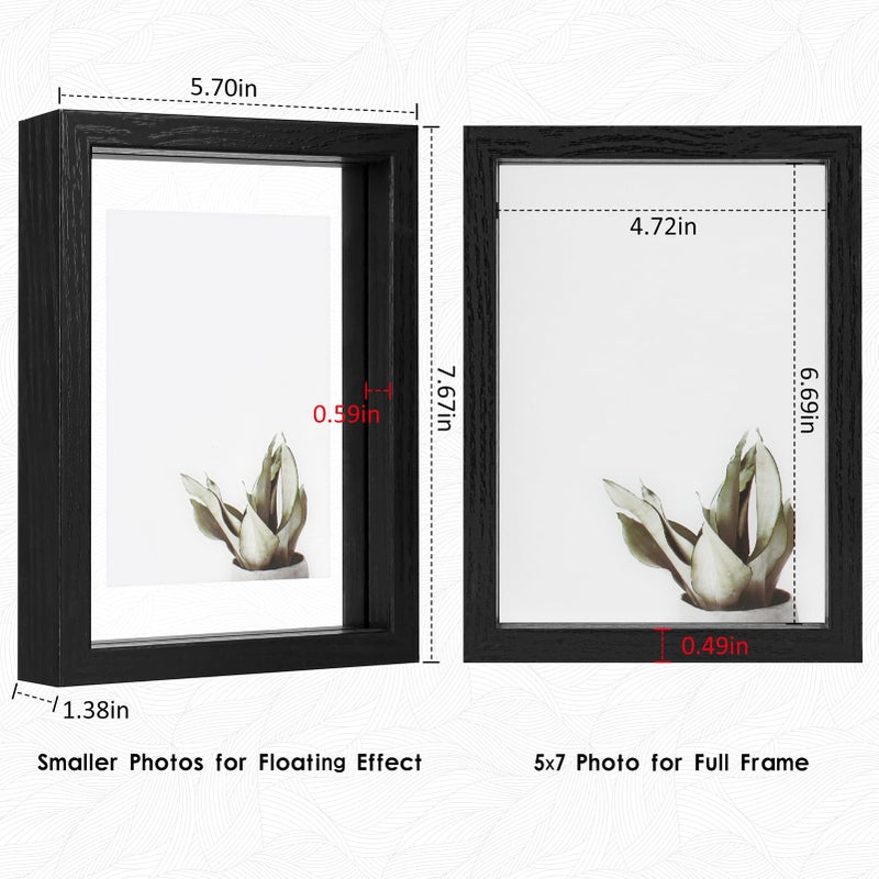 Muye 5x7 إطارات العائمة مجموعة من 2 صورة مزدوجة صورة إطار صورة عرض أي صورة حتى 5x7 حائط الحائط أو الطاولة دائمة أسود - Image 2
