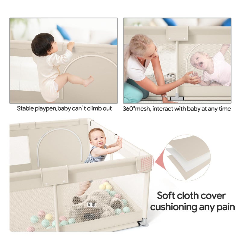 Fodoss Baby Playpen, Upgrade Playpen for Babies and Toddlers, 47x47inch Beige Play Pen for Babies with Hand Pulling Ring, Play Pen Center for Kids,Baby Fence,Kids Playards - Image 4