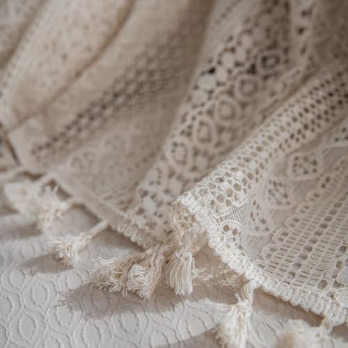 JOOJA Boho Lace 2 Panels Beige Lace Sheer Curtains with Crochet Semi Sheer for Living Room Bedroom, Farmhouse, Bohemian Style Modern Curtains (Crochet Beige, 59x84) - Image 4