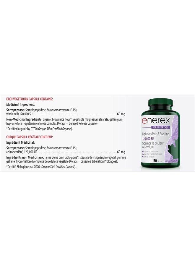 ENEREX Serrappetase 120,000SU - Relieves Pain & Swelling, 180 DRcaps  - Image 2