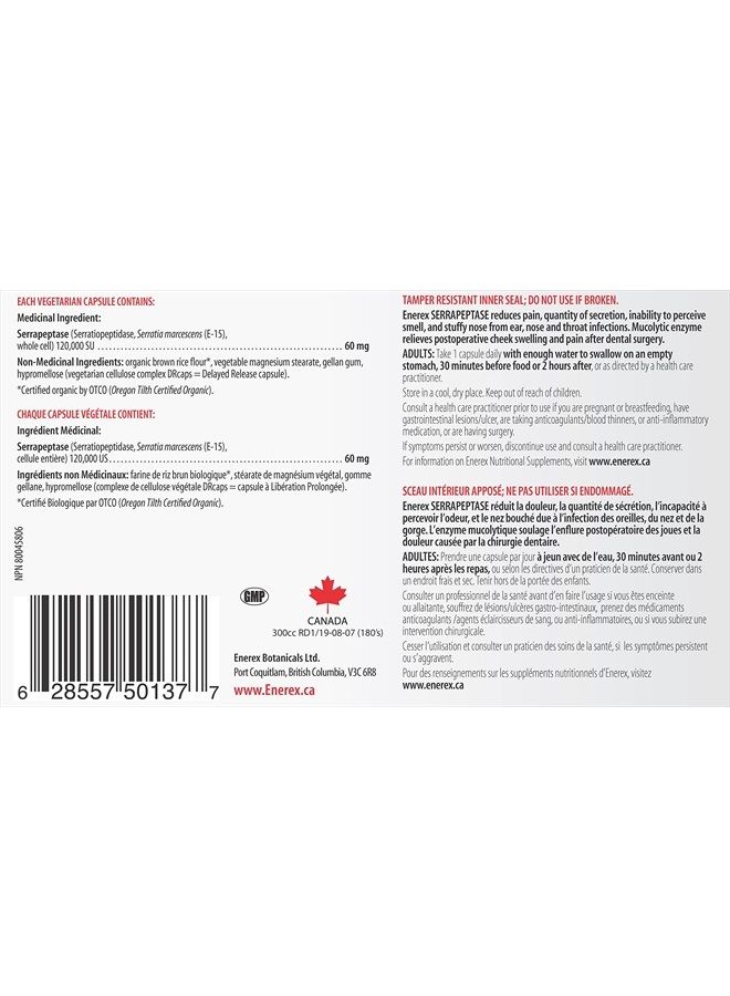 ENEREX Serrappetase 120,000SU - Relieves Pain & Swelling, 180 DRcaps  - Image 3