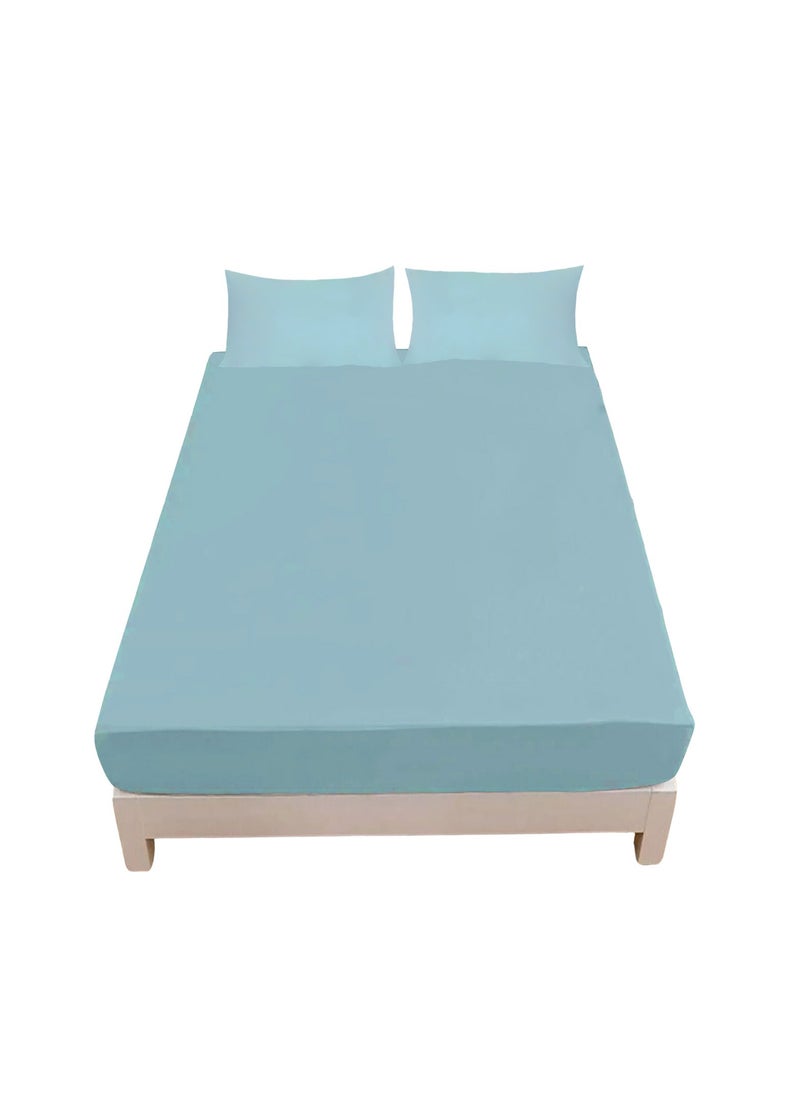 Home Smart Home Smart Fitted Bed Sheet Plain Cotton Bed Sheet with 2 Pillow Covers Sea Green  - Image 1