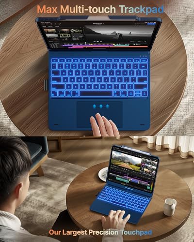 typecase حافظة تايبكيس تاتش مع لوحة مفاتيح لجهاز iPad Pro 13 بوصة (M5/M4, 2025/2024)، iPad Air 13 بوصة (M3/M2, 2025/2024) و iPad Pro 12.9 بوصة، لوحة تتبع، قابلة للدوران 360°، بإضاءة خلفية بـ 11 لون، بحري بحيرة - Image 4