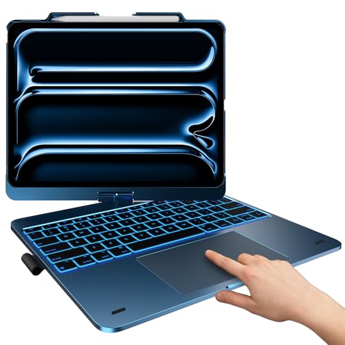 typecase حافظة تايبكيس تاتش مع لوحة مفاتيح لجهاز iPad Pro 13 بوصة (M5/M4, 2025/2024)، iPad Air 13 بوصة (M3/M2, 2025/2024) و iPad Pro 12.9 بوصة، لوحة تتبع، قابلة للدوران 360°، بإضاءة خلفية بـ 11 لون، بحري بحيرة - Image 1