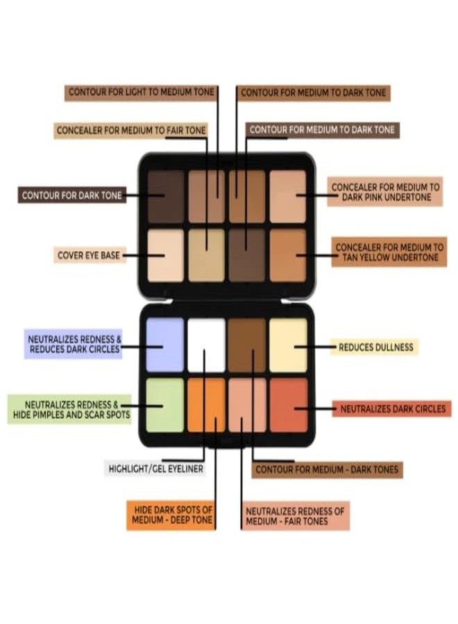 FEELHIGH باليت كونسيلر كريمي بـ 16 لونًا، باليت كونتور كريمي لتصحيح لون البشرة، تغطية كاملة تدوم طويلًا للهالات السوداء تحت العين ويقلل الاحمرار - Image 4