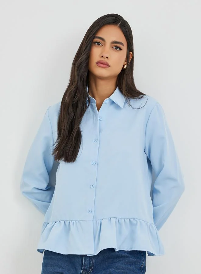 Styli Styli Solid Spread Collared Long Sleeve Shirt
