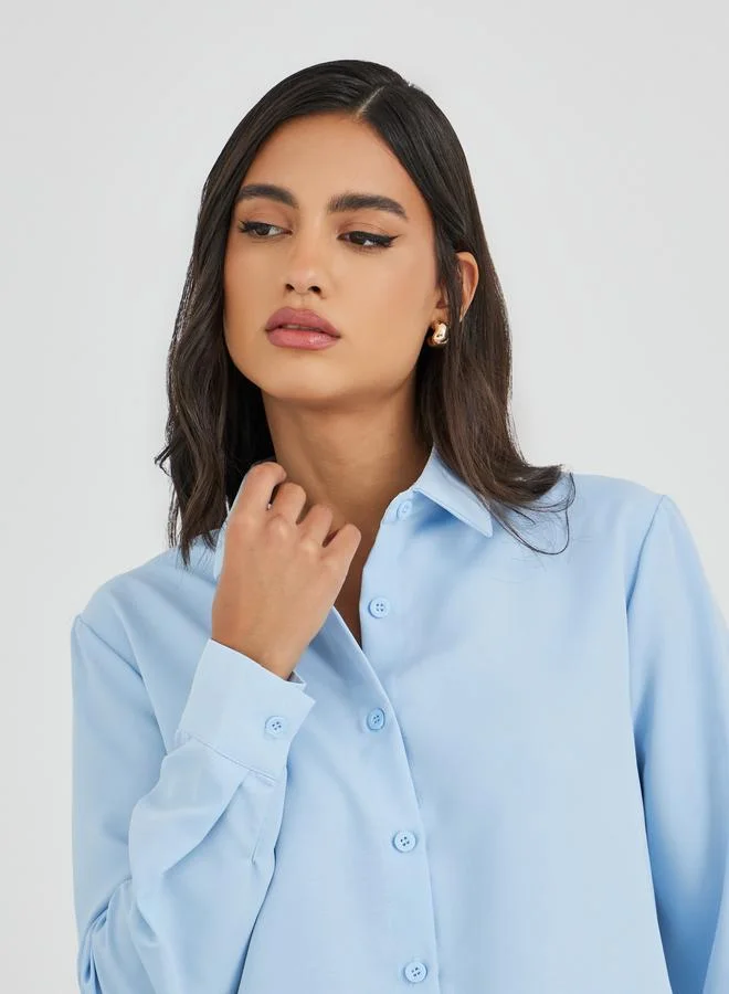 Styli Styli Solid Spread Collared Long Sleeve Shirt
