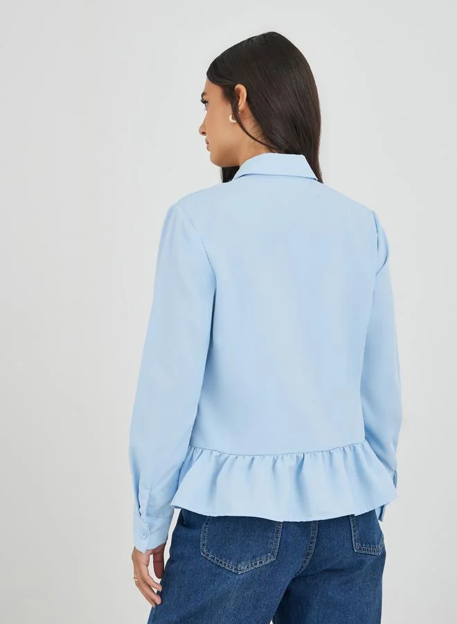 Styli Styli Solid Spread Collared Long Sleeve Shirt